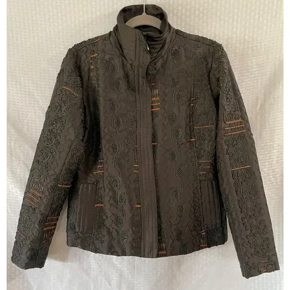 Chico's Embroidered Black and Brown Jacket - Blazer Chico's Size 1 - Medium - Picture 4 of 5
